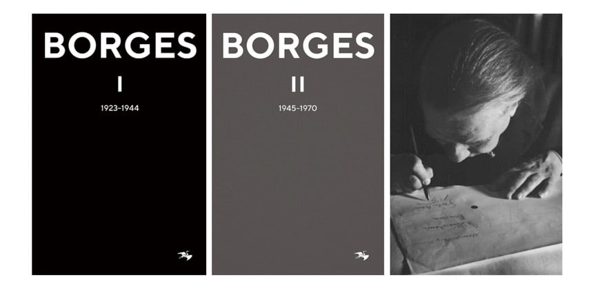 De båda första delarna i Tranans serie och Jorge Luis Borges 1963 (Bild: Wikipedia)